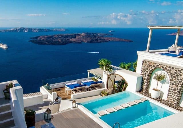 Hotéis no centro turístico de Santorini