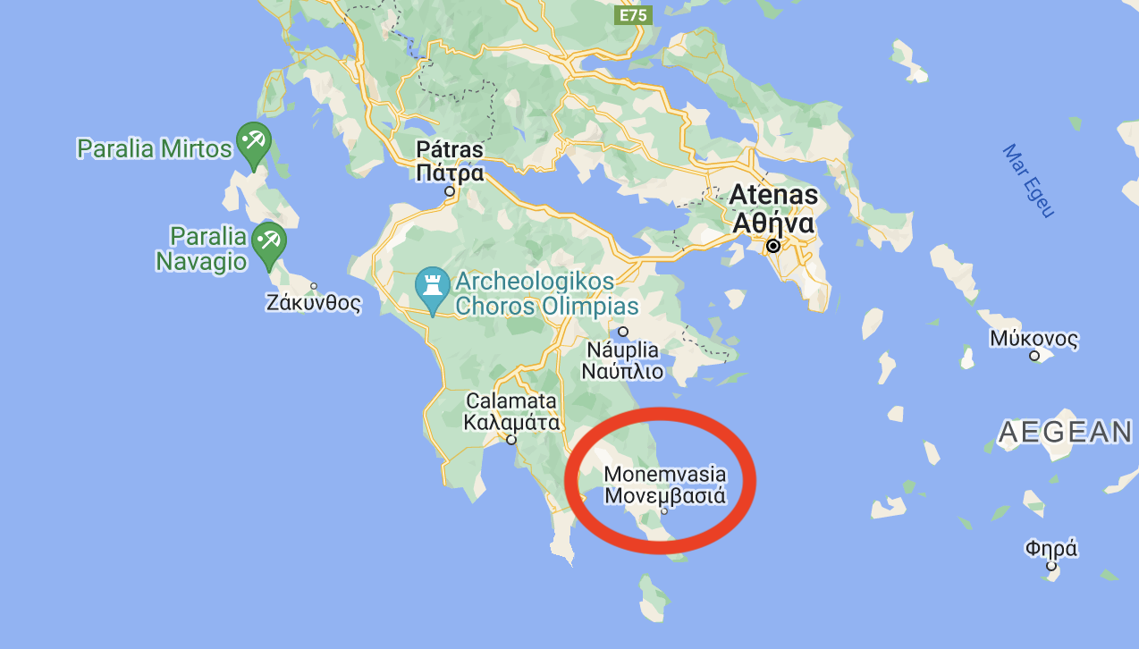 Onde fica Monemvassia na Grécia