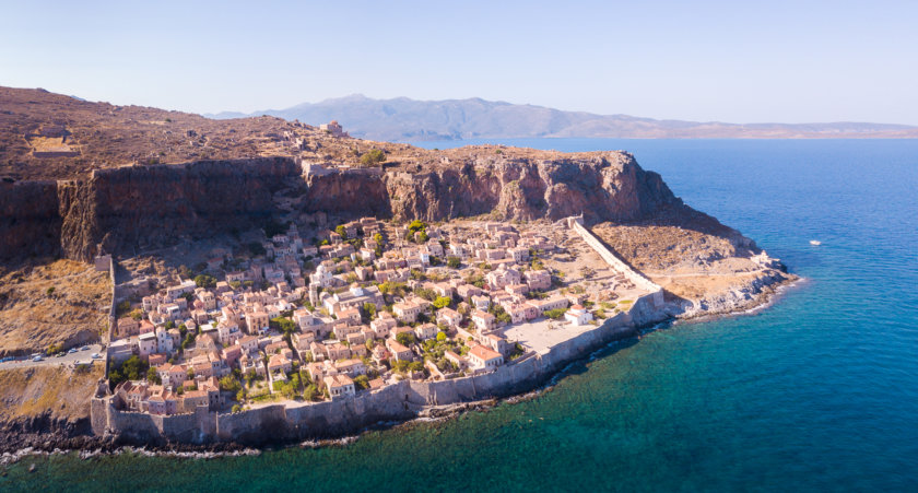 Vista aérea de Monemvassia na Grécia